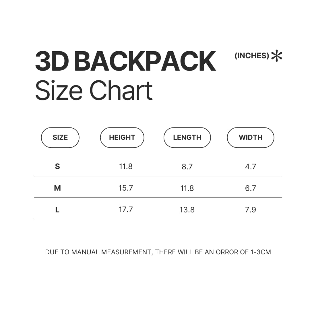 3D Backpack Size Chart - Librarian Gifts