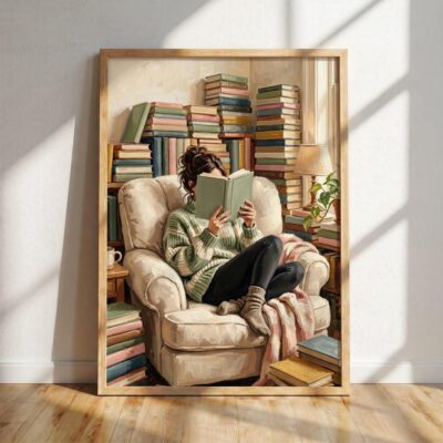 Librarian Woman Reading Book Portrait Wall Art