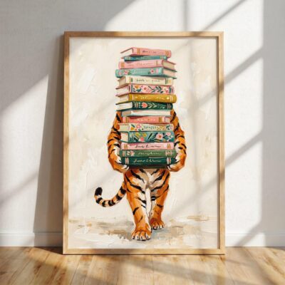 Librarian Tiger Book Stack Reading Wall Art