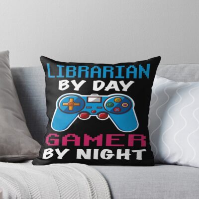 Librarian By Day Gamer By Night Throw Pillow